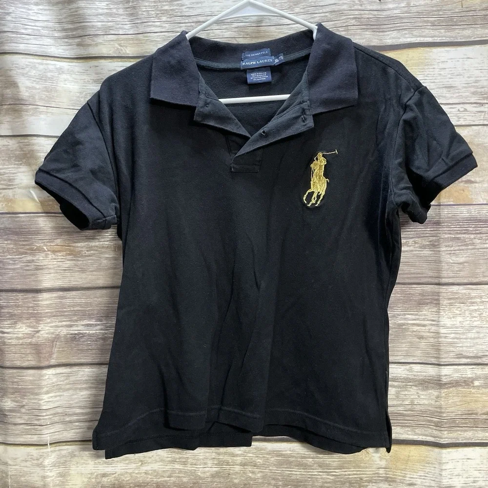 Polo Ralph Lauren Black XXL Shirt Short Sleeve The Skinny Polo Big‎ Horse Y2k